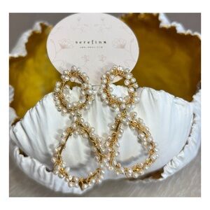 NWOT Anthropologie BHLDN Double Loop Pearl Drop Earrings